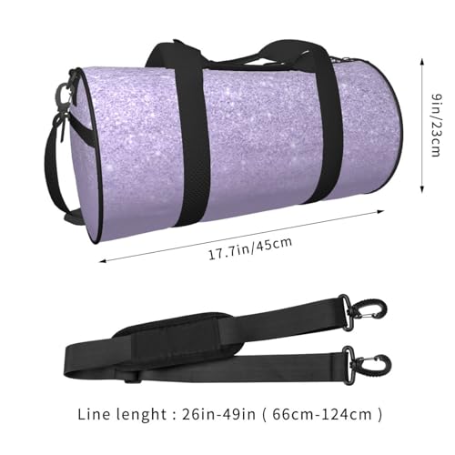 Modern Purple Lavender Glitter Ombre Color Block Duffle Bag, High Capacity Round Sports Luggage Bag With Interior Organizer & Side Storage Pockets4