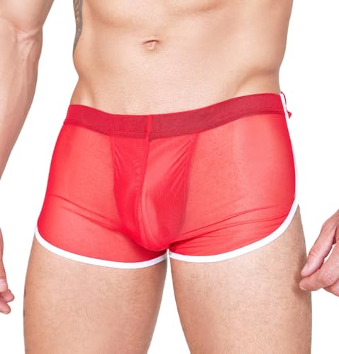 FEOYA Men's Sexy Underwear with Bulge Pouch See Through Mesh Trunks Boxer Briefs Low Rise Jockstrap Short Leg Underpants