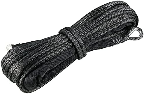 Synthetic Winch Rope 1/4 x 50 Winch Line Cable Rope Breaking Strength for 10,000LBs with Protective Sleeve and Sheath, UV Resistant Nylon Winch Rope for 4WD Off Road Vehicle Jeep UTV ATV (Black)