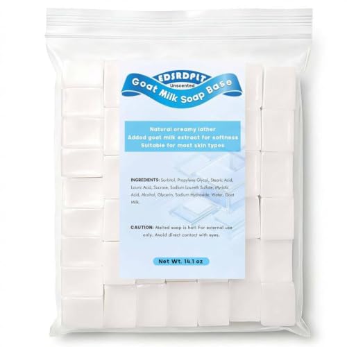 EDSRDPLT 14.1oz Goat Milk Soap Base Cubes Pre-Cut Soap Blocks Melt and Pour Soap Base for DIY Soap Making Beginners & Small Batch Crafts (Goat Milk)