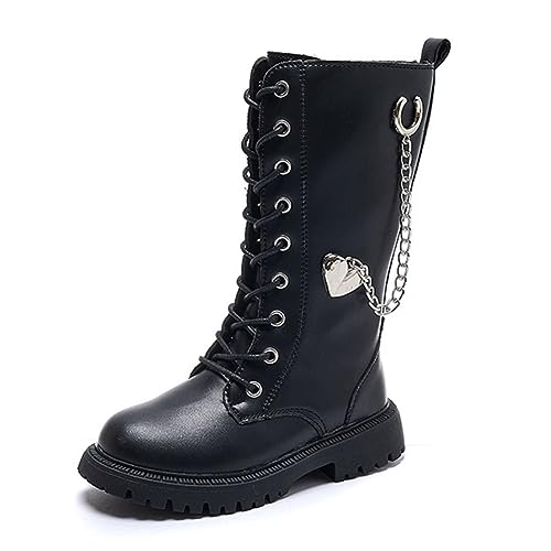 Kid's Girl's Waterproof Leather Lace-Up Zipper Mid Calf Combat Boots Outdoor Riding Boots Winter Boots Dress Princess Shoes(Toddler/Little Kid/Big Kid)