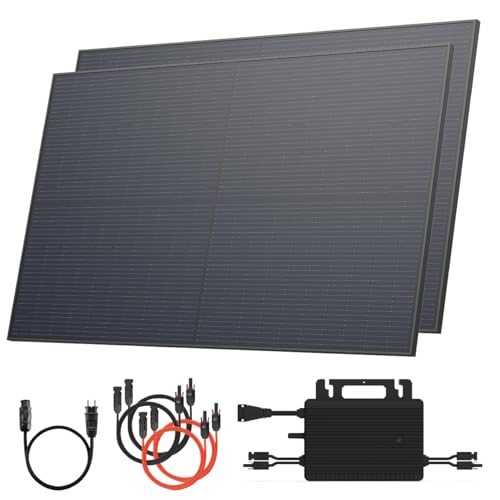 Solarway® Balkonkraftwerk 800W mit 1000Wp Solarmodulen – Komplettset mit Hoymiles HMS-800W-2T Wechselrichter – 2× 500W bifaziale Black Solarpanels – Mini PV Anlage für Steckdose inkl. Zubehör