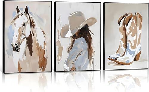 Image of FJKLRP 3pcs Western Cowgirl Canvas Prints Wall Art16x24 inches Unframed