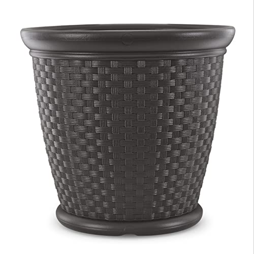 Suncast 2 Pack Sonora 22 Inch Plastic Wicker Indoor or Outdoor Decorative Garden Flower Planter for Entryways, Porch, and Backyard Patios, Dark Brown - image 9
