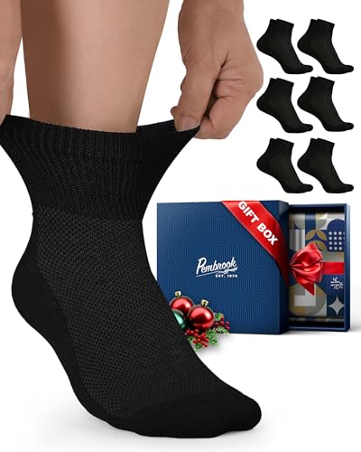 Image of Pembrook Ankle Diabetic Socks for Women & Men | 6 Pairs | Wide Non Binding Socks Quarter Length | Edema Neuropathy Socks