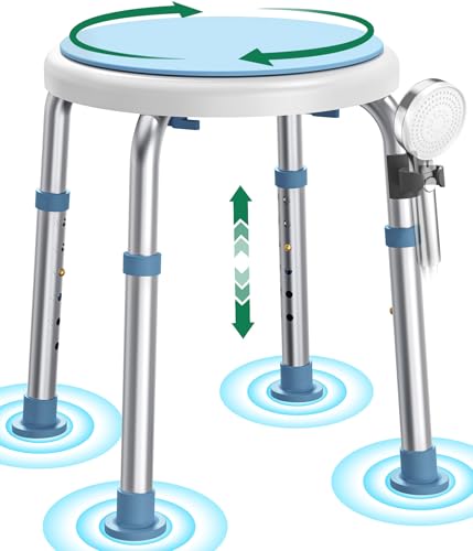 Luckfaith LC01 Chaise de Douche Pivotante 360° Réglable en Hauteur – Tabouret de Douche Antidérapant en Aluminium, Siège de Bain Léger pour Seniors et...