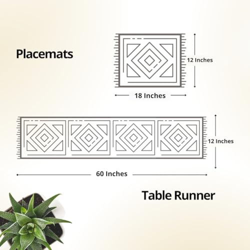 Image of Grass Handcrafted Heat Resistant Dinner Placemats for Dining Table | Eco Friendly Tableware Sustainably Handwoven from Natural Grass, Rectangle (4 PLACEMATS and 1 Table Runner, Beige)
