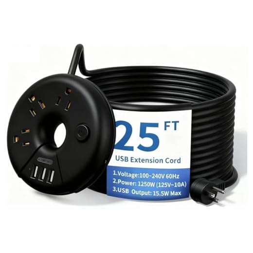 Extra Long Extension Cord 25 Ft, NTONPOWER Flat Plug Power Strip with 3 Outlets 3 USB Ports, Compact Desktop Charging Station with Switch for Home, Office, TV, Nightstand, Dorm Room Essentials, Black