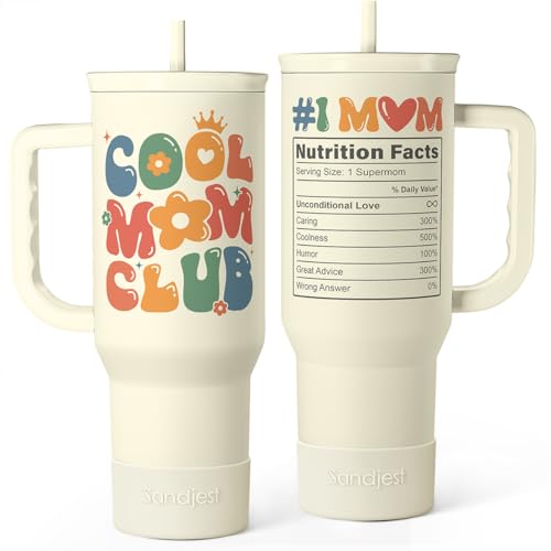 SANDJEST Mom Tumbler with Handle 40oz, Cool Mom Club Cup Stainles...