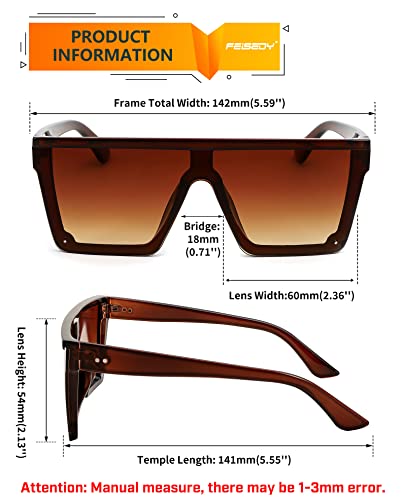 Image of FEISEDY Oversized Square Trendy Sunglasses Womens Mens Futuristic Flat Top Visor Shades UV400 B2470
