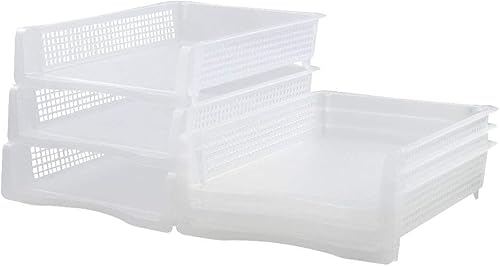 Miniatura 6 de Nesmilers 6 paquetes de bandejas de papel apilables A4, bandeja de plástico transparente para cartas de escritorio