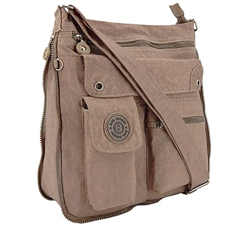 ekavale - leichte Damen-Umhängetasche - Praktische Crossbody-Handtasche - mit vielen fächern - Schultertasche - wasserabweisende Damentasche (Stone)
