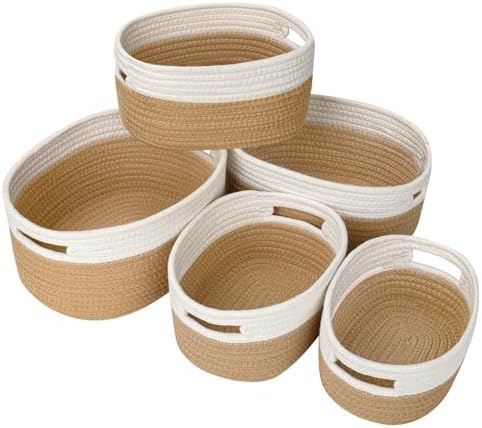 Ezvsevuo Juego de 5 Cestas Almacenaje Tejida de Algodón, Cestas A...