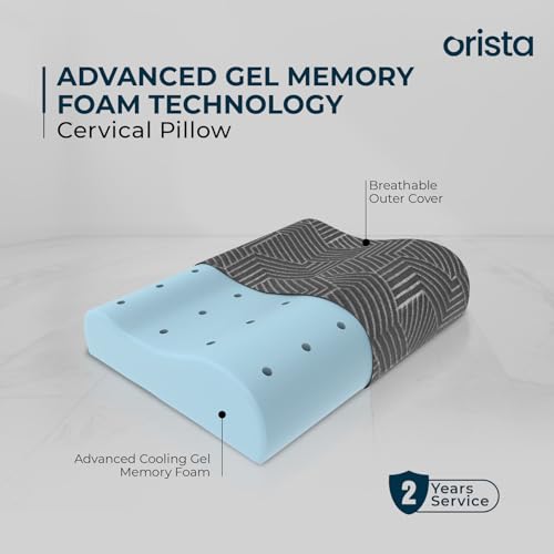 Image of Orista Advance Gel Blended Contour Memory Foam Pillow | 2 Year Warranty |Orthopedic Neck & Shoulder Support Pillow for Sleeping | Improves Posture & Spinal Alignment | 19 x 11 x 3.5 Inch | Set of 1