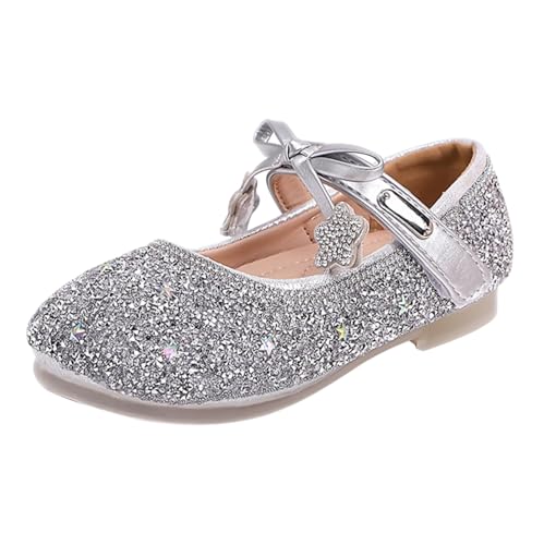 Zapatos de princesa para niña, zapatos planos de Mary Janes, zapatos de baile con mariposa, zapatos de ballet, ligeros, con cierre de, plata, 30 EU