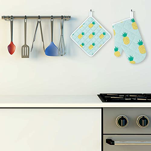 My Daily Kitchen Apron With Pockets, Oven Mitt And Pot Holder Set, Cute Pineapple Adjustable Apron For Men Women, Microwave Glove, Potholder, 3 Piece Cooking Gift Set #TOP1