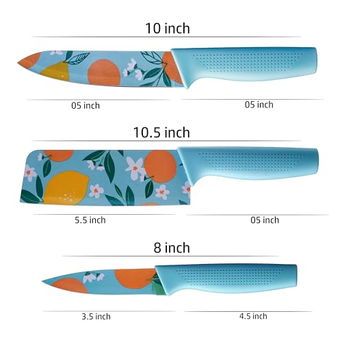 Image of Professional Piece Kitchen Knife Set - High Carbon Stainless Steel Chef, Utility & Santoku Knives with Ergonomic Blue Handles Knife (Blue, 3 piece)