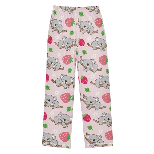 Koala and Strawberry Fruit Boys Long Pants Soft Trousers Elastic Waist Kids Lounge Bottoms with Pockets S-XL