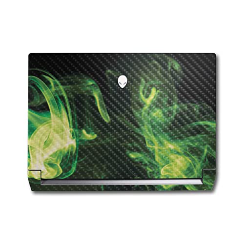 Image of MightySkins Carbon Fiber Skin Compatible with Alienware M17 R5 (2022) Full Wrap Kit - Green Mystic Flames | Protective, Durable Textured Carbon Fiber Finish | Easy to Apply | Made in The USA