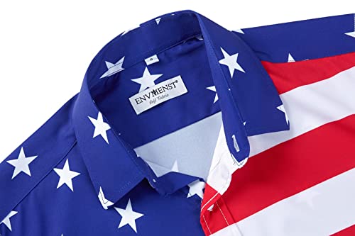 ENVMENST Men's American Flag Button Down Shirts Casual Short Sleeve Patriotic Hawaiian Shirt4