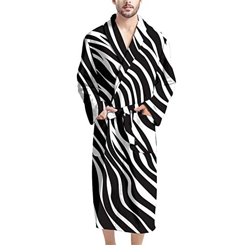 Glenlcwe Zebra Print Bathrobe With 2 Pockets,Cool Men Bathrobe Fluffy Fleece Bathrobe Absorbent Spa Robe,Long #TOP22