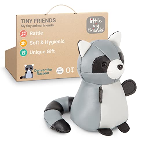 Image of Little Big Friends Tiny Friends | Soft Baby Rattle Toy | Special Stuffed Animal | Easy to Clean | Ideal for Strollers, Car Seats, Diaper Bags | Denver The Raccoon