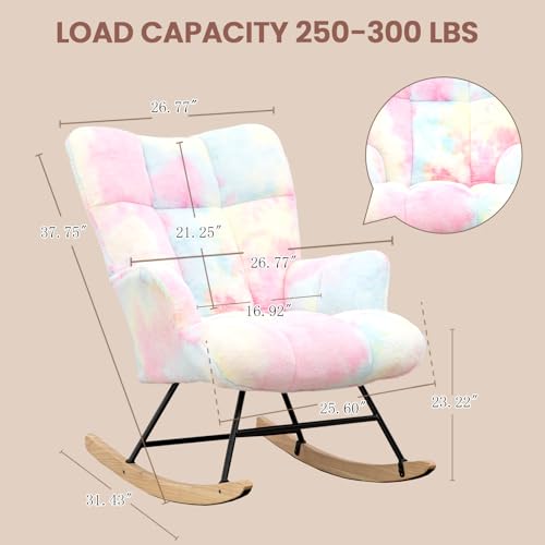 Image of SAETSFEG Rocking Chair Nursery Teddy Upholstered Glider Rocker Rocking Accent Chair Padded Seat with High Backrest Armchair Comfy Side Chair for Living Room Bedroom Offices (Colorful Teddy)
