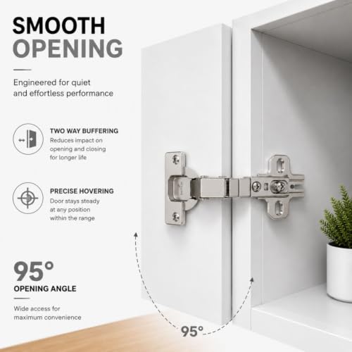 Image of Hettich Slide On 9.5K Soft Close Cabinet Hinge with Mounting Plate, 4 Hole Half Overlay, Nickel Plated, 95 Opening, for 14-25mm Panels, Pack of 5 (10 Hinges)