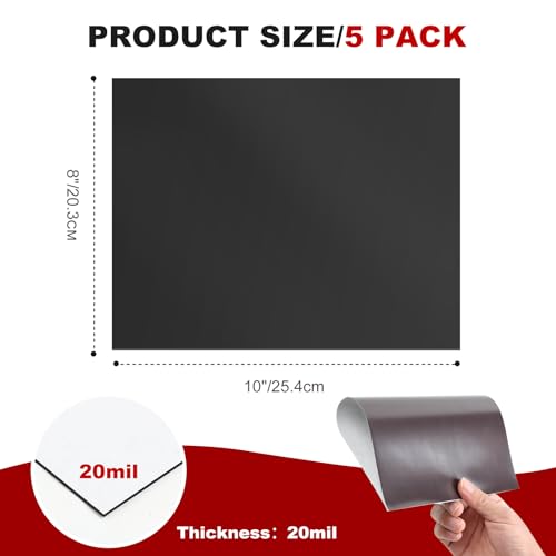 Magnetic Sheets with Adhesive Backing, 8\" x 10\", 5 Pack Flexible Magnet Sheets with Adhesive for Crafts, Photos and Die Storage - Peel and Stick Magnetic Tape Paper, Easy to Cut into Any Size