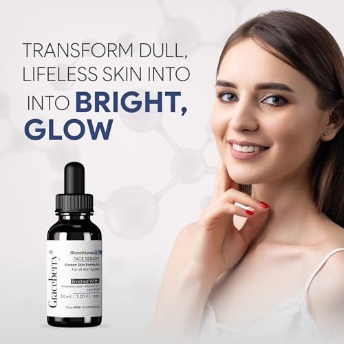 Image of Graceberry Brightening Face Serum with Glutathione, Vitamin C & Hyaluronic Acid | Helps Reduce Dullness & Dark Spots | Hydrating, Lightweight Formula for Men & Women, Daily Skincare - 30ml