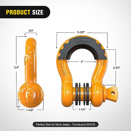 Image of Nilight 2 Pack 3 /4 inch D-Ring Shackle with 7 /8 inch Screw Pin 41,887lbs Break Strength, Heavy Duty Off Road Recovery Shackle with Isolators Washers for Use with Tow Strap, Winch, Off-Road Truck Vehicle