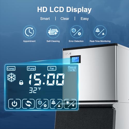 Image of COTLIN Commercial Ice Maker, 550LBS /24H with 350LBS Storage, Commercial Ice Machine with Self-Cleaning, Ice Ready in 5-15 Min, Timing Function, Ice Thickness Adjustment, Stainless Steel, ETL Approval