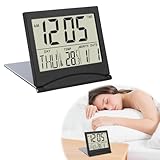 Fuitke Digital LCD Travel Alarm Clock, Small Foldable Digital Clock with Date Day Calendar Temperature Display Portable Office Compact Clock Battery Operated Desk Clocks for Table Home Use (Black) - Image 7