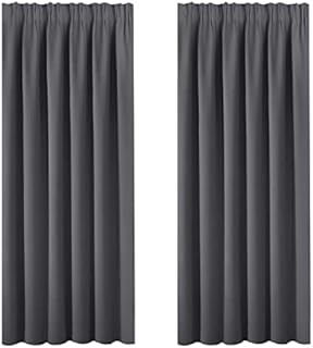 BellaHills Blackout Curtains Thermal Insulated Blackout Curtains Pencil Pleat Curtains Room Darkening Curtains for Living Room/Bedroom, Charcoal Grey