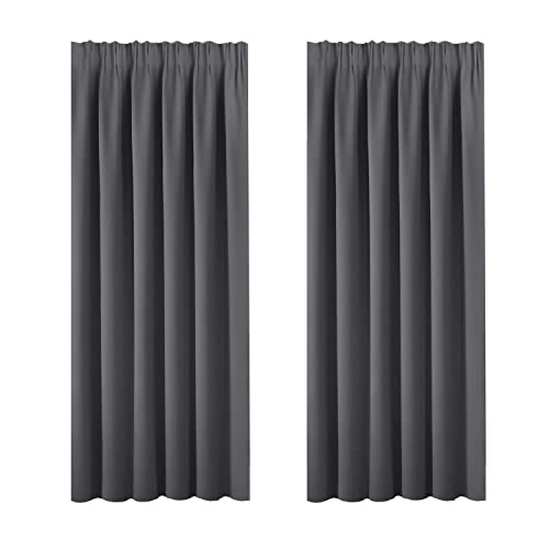 BellaHills Blackout Curtains Thermal Insulated Blackout Curtains Pencil Pleat Curtains Room Darkening Curtains for Living Room/Bedroom, Charcoal Grey