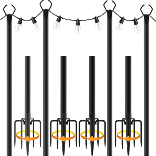 4 Pack 10FT String Light Poles, Metal Light Poles for Outside String Lights,with Fork,Hanging Light Poles for Patio,Backyard,Garden,Deck,Party,Wedding