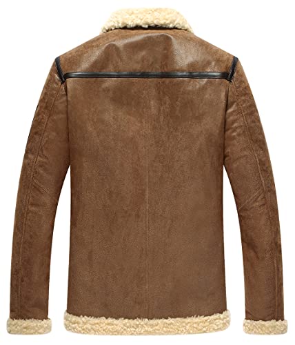 FLAVOR Men's Leather Aviator Jacket Motorcycle Bomber Shearling Coat2