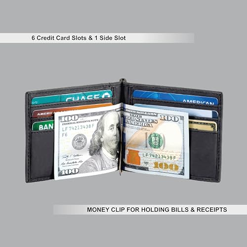 ALBA Hunter Leather Card Case with Money Clip For Men II Handmade II Minimalist II RFID Protected (Black), SMW1006BL3