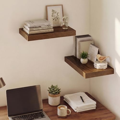 Image of Dreamland 16 Inches Floating Shelves for Wall, 9.3 inch Deep Long Floating Shelves Set of 2, Large Display & Storage Shelf, Wall Shelf for Bathroom Bedroom Living Room Kitchen Office, Walnut