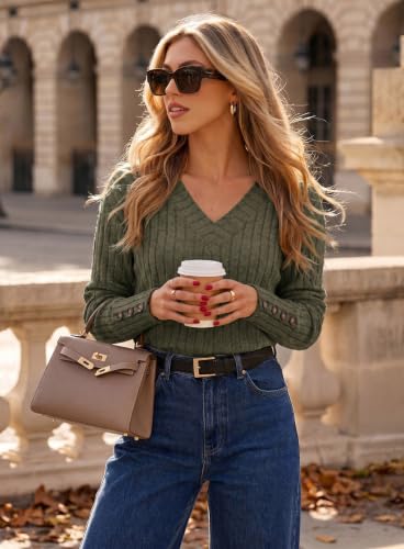 Image of Dokotoo Womens Tops V Neck Lightweight Sweater Fall Long Sleeve Top 2026 | Decorative Buttons, Soft Breathable Knit Material, Pullover Tunic Tops, Business Casual, Fall Outfits, Winter Clothing 2026