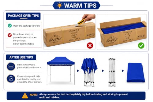 Image of Invezo Outdoor Gazebo Canopy Tent 10 x 20 feet - Waterproof Tent, 2 mins Installation with Metal sockets and Heavy top Cover (Blue, SEMI Premium (42 KGS))