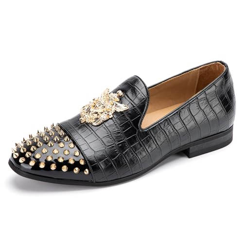 Image of Meijiana Mens Velvet Loafers Dress Shoes with Metal Embellishments Party Luxury Loafer Shoes