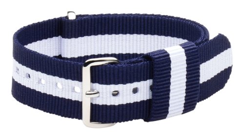 20mm Nylon Loop - Striped Navy Blue/White Classic Military Style Watch Strap - Fits All Watches!!!