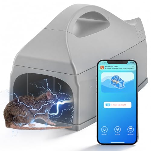 2026 Rattenfalle Elektrisch Elektrische Mausefalle mit 6000V Hochspannung Smart-Fernwarnung und Überwachung Wiederverwendbare Schädlingsbekämpfung Gegen Mäuse & Ratten Kompatibel mit IOS & Android