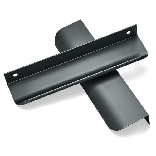 YCSJ 5 Pack Grey Cabinet Pulls, 150mm Length, Matte Concealed Edge Design with Finger-Friendly Tab Pulls for Contemporary Furniture