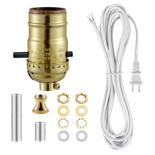 EMNOOTI Lamp Rewire Kit,Lamp Socket Replacement Kit,Antique Brass Light Socket with Matching Electric Cord Set,DIY Lamp Making Kit Lamp Wiring Kit with All Essential Hardware (Gold, 1)