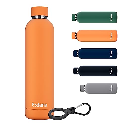 Exllena Insulated Water Bottle 1L with Buckle, Double Wall Stainless Steel, 12 Hrs Hot/24 Hrs Cold, BPA Free for Gym Camping