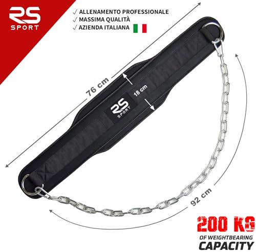 RS Sport Cinturón de lastre para dip y dominadas, levantamiento de pesas, neopreno, soporte lumbar con cadena, calisthenics, crossfit, gimnasio, fitness, gimnasio, entrenamiento, powerlifting - Imagen 3