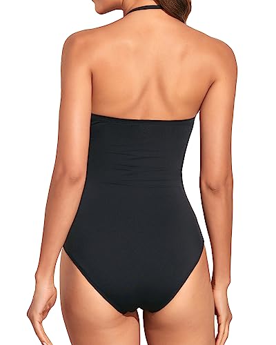 Image of Holipick Women Tummy Control One Piece Swimsuits Strapless Bandeau Bathing Suits Slimming Halter Swimwear