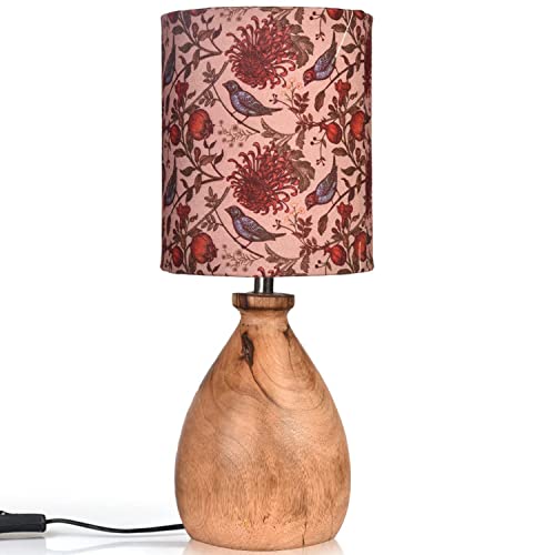 Image of Green Girgit Wooden Dome Table Lamp Bird Printed Shade | Night Lamp | Reading Lamp | Home Decor Items | Wooden Bedside Table Lamp | Room Decor | Kids Room Lamp (Bird Printed)